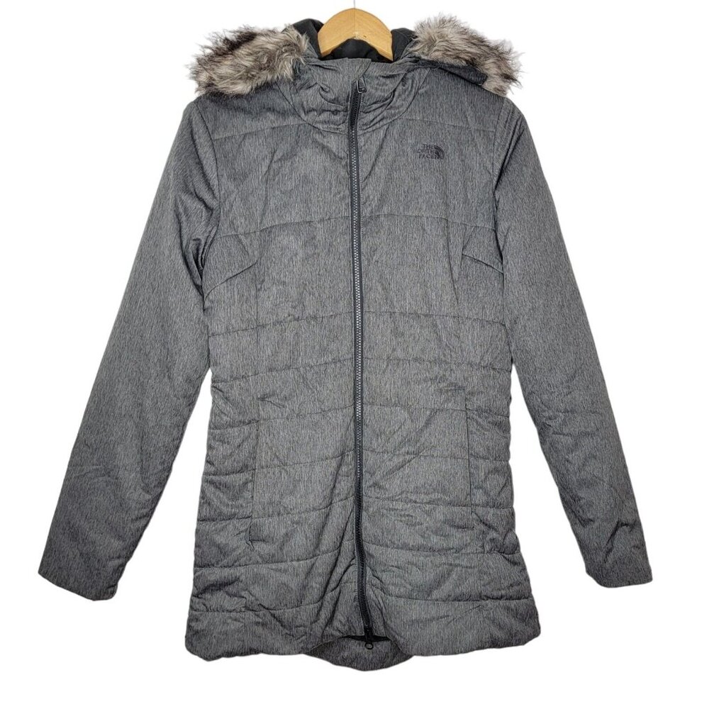 The North Face Women's‎ Medium Gray Faux Fur Hooded Full Zip Harway Parka Jacket